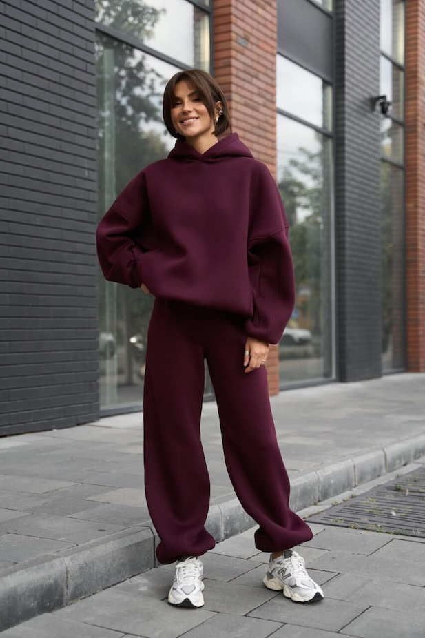 Warm women's Oversize tracksuit burgundy